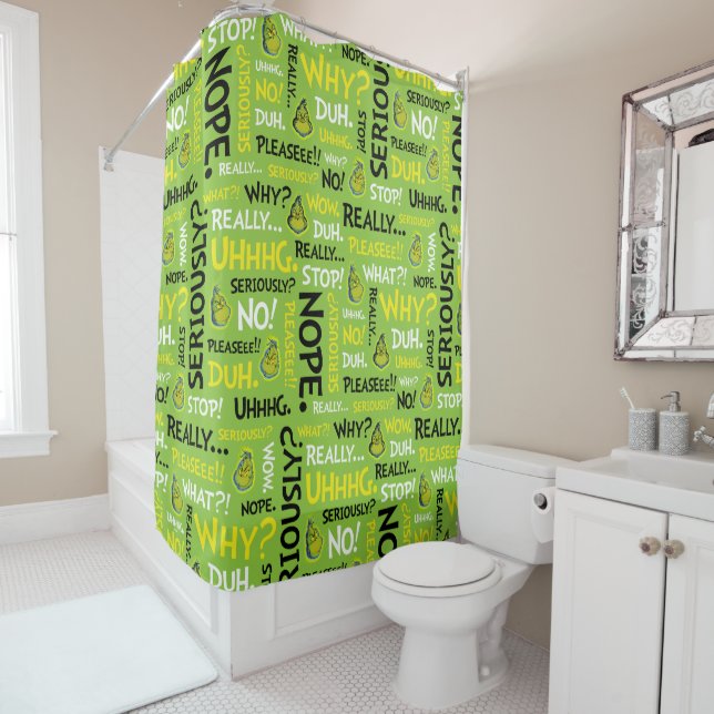 Snarky Grinch | Grinch Snarky Phrase Pattern Shower Curtain (In Situ)