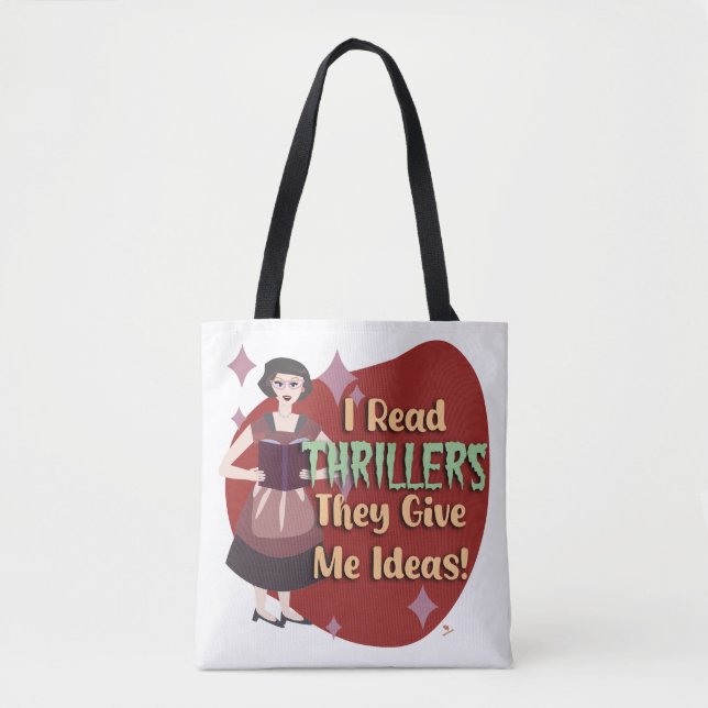 Snarky Thriller Genre Reader Retro Housewife Tote Bag (Front)