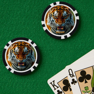 Snarling Angry Tiger Personalise Name Poker Chips