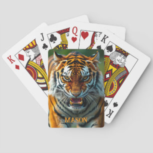 Snarling Angry Tiger Personalize Name Playing Cards