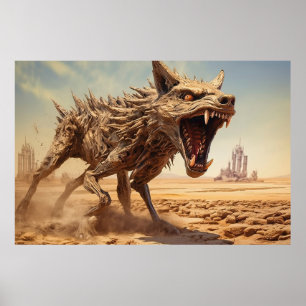 Snarling coyote on a desolate landscape  poster