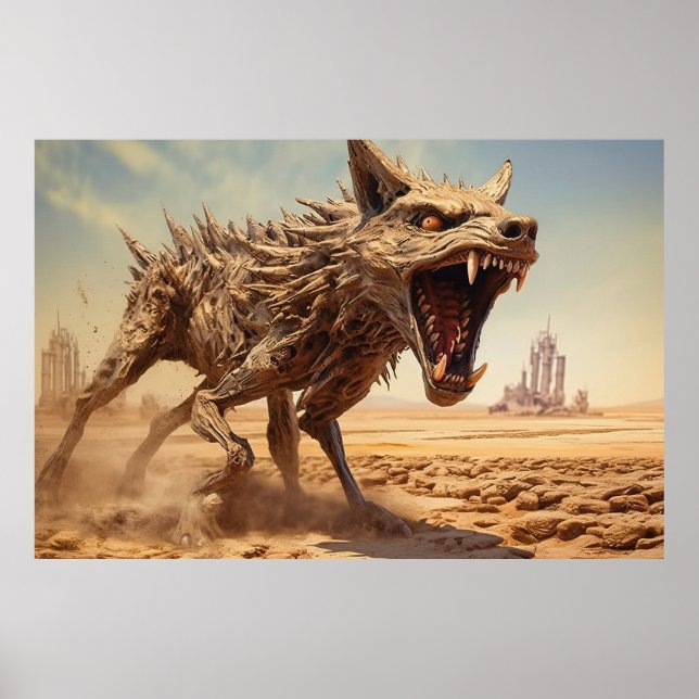 Snarling coyote on a desolate landscape  poster (Front)