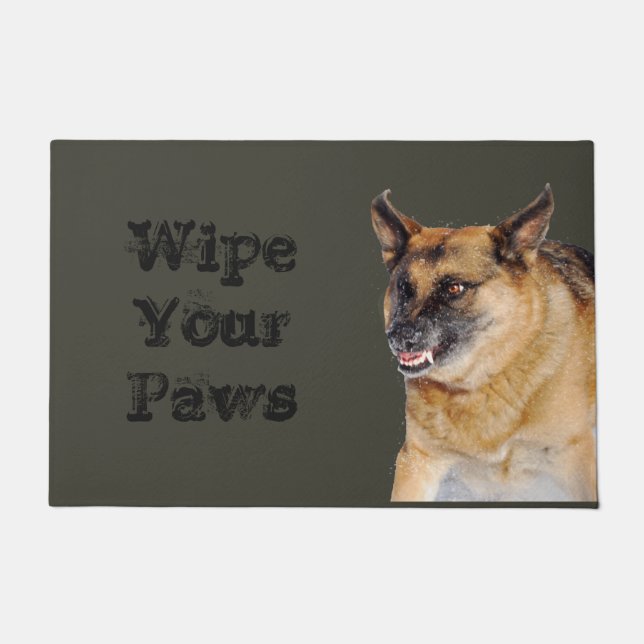 Snarling Growling German Shepherd Humourous Doormat (Front)