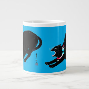 Snarling Hissing Black Japanese Cat Large Coffee Mug