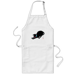 Snarling Hissing Black Japanese Cat Long Apron