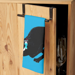 Snarling Hissing Black Japanese Cat Tea Towel