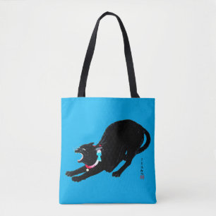 Snarling Hissing Black Japanese Cat Tote Bag