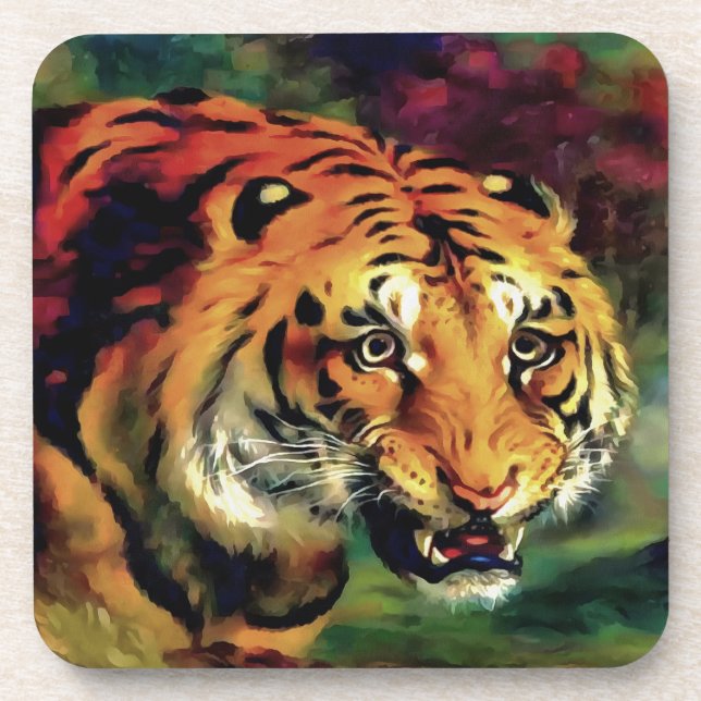Snarling Tiger Artistic Portrait Coaster (Front)