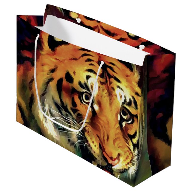 Snarling Tiger Artistic Portrait Large Gift Bag (Front Angled)