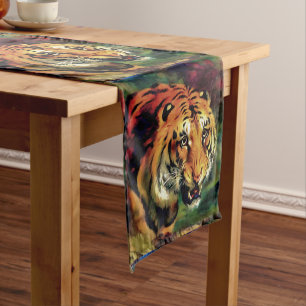 Snarling Tiger Artistic Portrait Short Table Runner