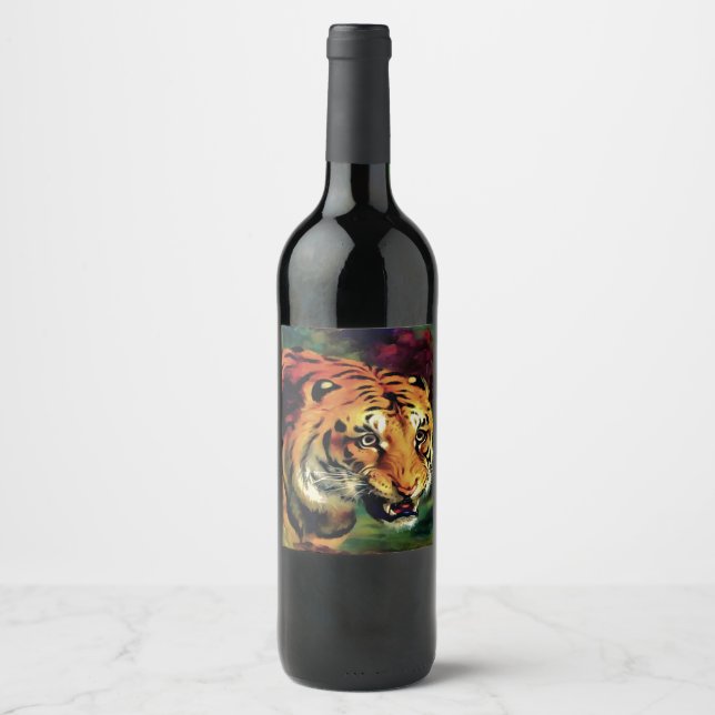 Snarling Tiger Artistic Portrait Wine Label (Front)