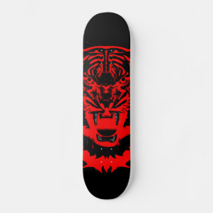 Snarling Tiger Artwork in Black and Red Skateboard