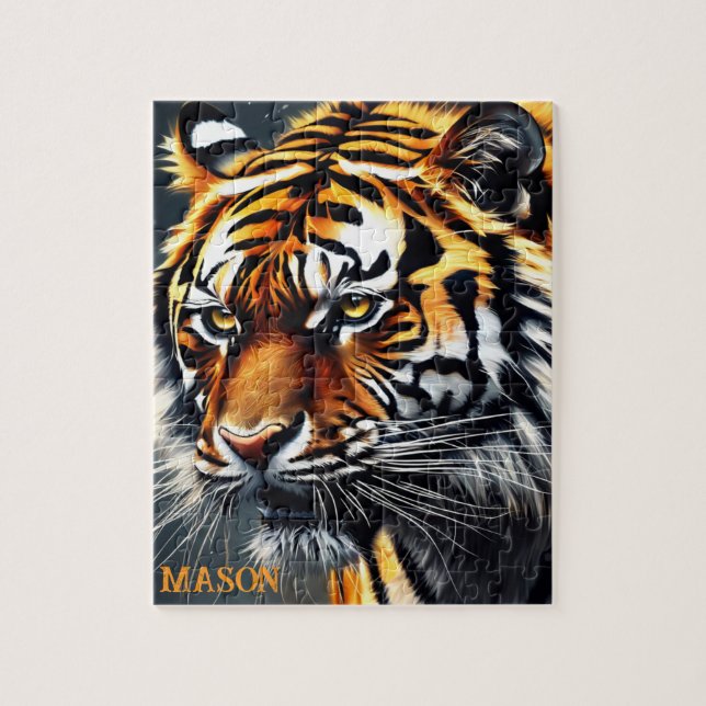 Snarling Tiger Personalised Name Gift Jigsaw Puzzle (Vertical)