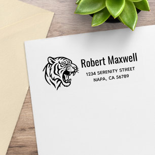 Snarling Tiger Profile Return Address Rubber Stamp
