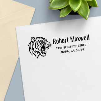Snarling Tiger Profile Return Address Self-inking Stamp