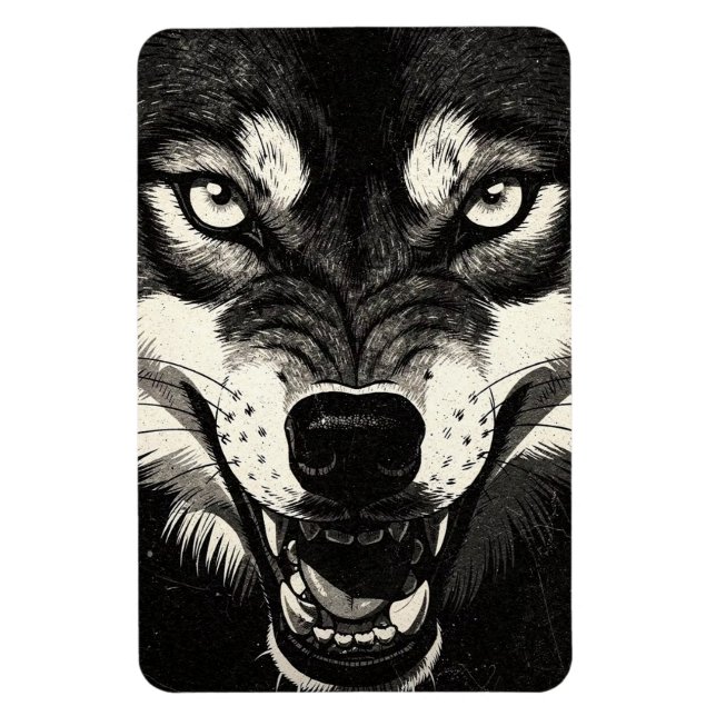Snarling Wolf 50s Black White Graphics Style  Magnet (Vertical)