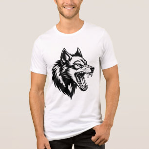 Snarling Wolf Head Graphic Aggressive Wild Animal Tri-Blend Shirt