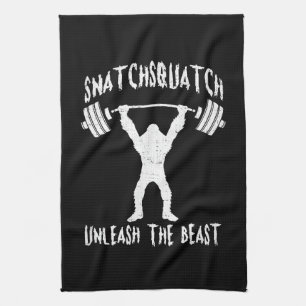 Snatchsquatch, Cartoon Big Foot, Beast, Funny Gym Tea Towel