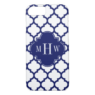 SNavy White Moroccan #5 Emerald 3 Initial Monogram Case-Mate iPhone Case