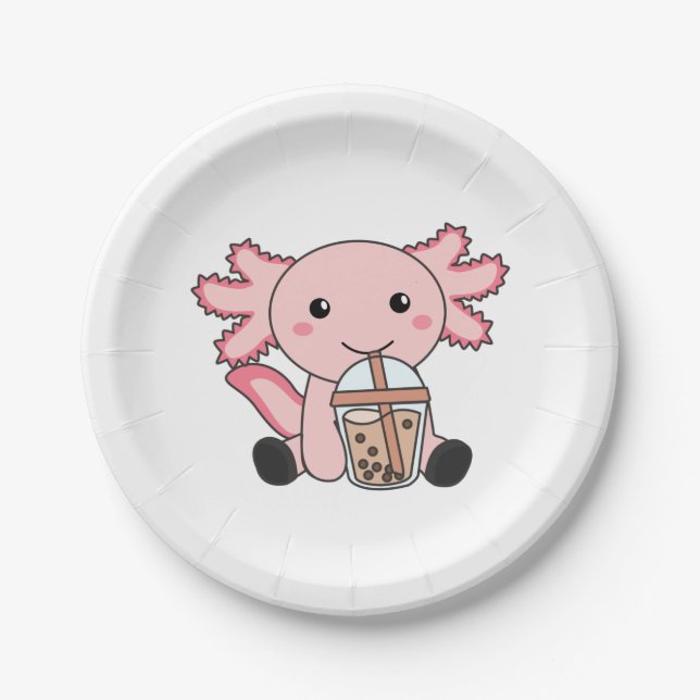 Snaxolotl Axolotl Bubble Tea Lovers Sweet Animals  Paper Plate (Front)