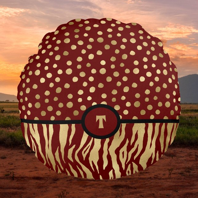 Snazzy Animal Print Inspired Gold Brown and Black Round Cushion (Creator Uploaded)