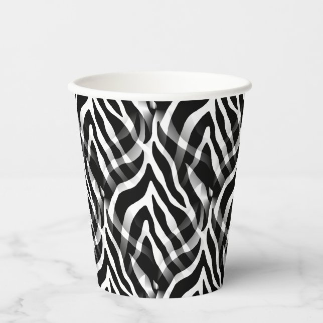 Snazzy Black and White Zebra Stripes Print Paper Cups (Front)