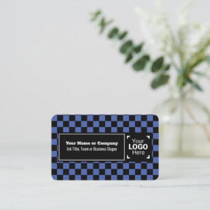 Snazzy Blue / Black Chequered Own Text, QR, Logo Business Card