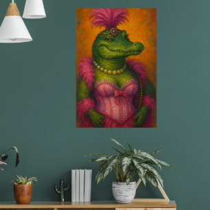 Snazzy Female Crocodile Portrait Mardi Gras Poster