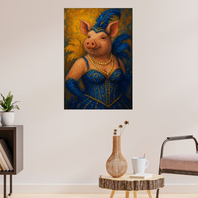 Snazzy Female Pig Portrait Mardi Gras Poster (Living Room 3)