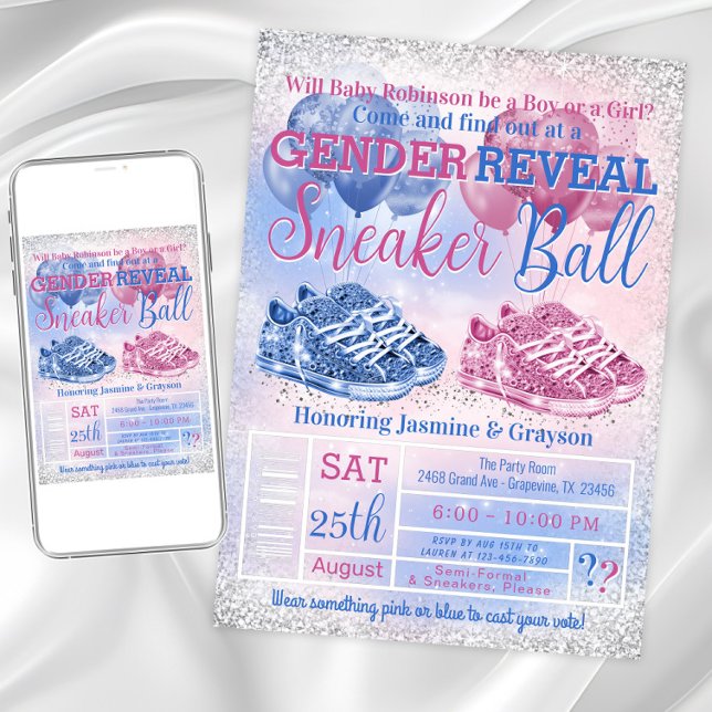 Sneaker Ball Gender Reveal Baby Shower Invitation (Sneaker ball gender reveal invitation. Instant download and printed invitations available.)