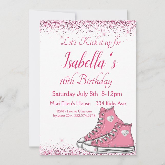 Sneaker Birthday, Glitter Sweet 16 Invitation (Front)