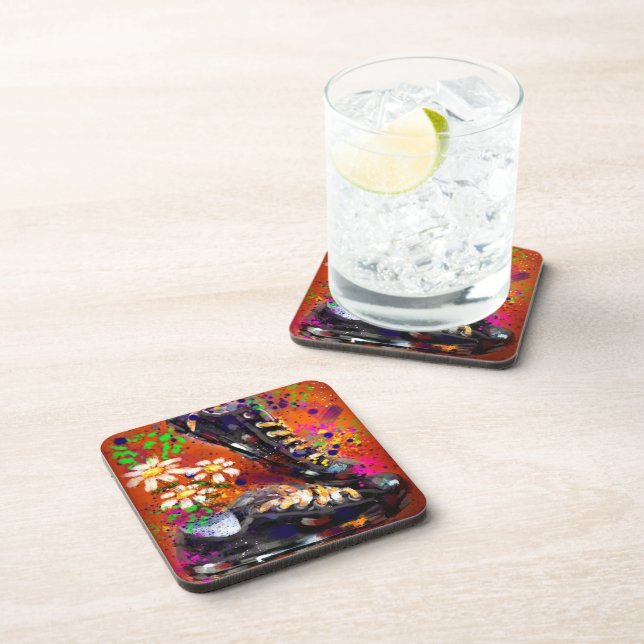 Sneakers and Daisies Impressionistic Orange White  Coaster (Right Side)