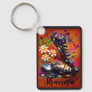 Sneakers and Daisies Impressionistic Orange White Key Ring
