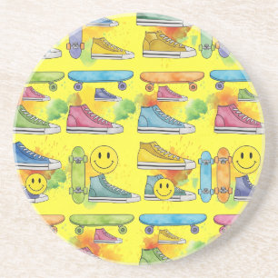 Sneakers and Skateboards, Pop Art, by Natasha Us   Coaster