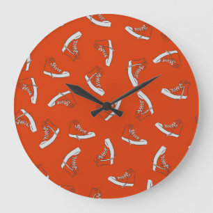 Sneakers Red: Vintage Seamless Print Large Clock
