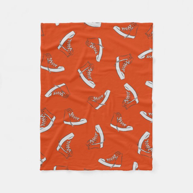 Sneakers seamless pattern on red background fleece blanket (Front)