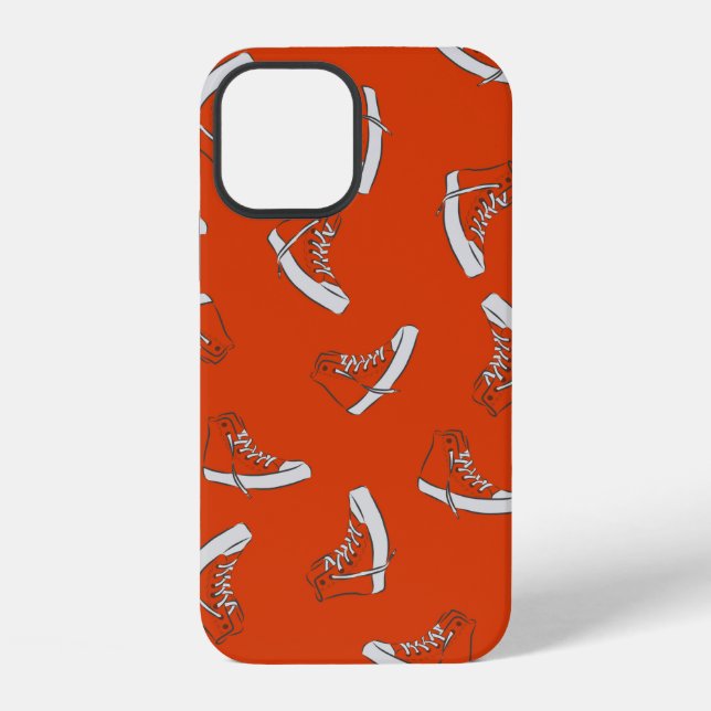Sneakers seamless pattern on red background iPhone case (Back)