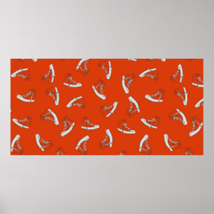 Sneakers seamless pattern on red background poster