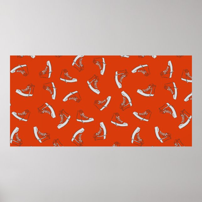 Sneakers seamless pattern on red background poster (Front)