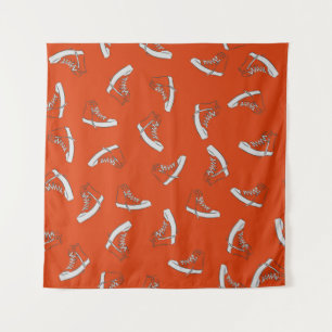 Sneakers seamless pattern on red background tapestry