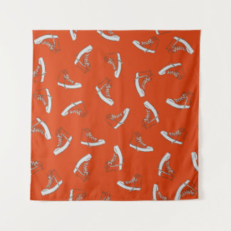 Sneakers seamless pattern on red background tapestry