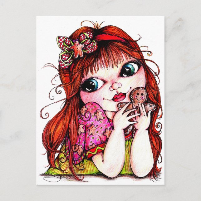 Sneaking A Gingerbread Cookie Postcard (Front)