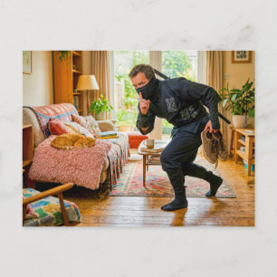 Sneaking Past Sleeping Cat Postcard