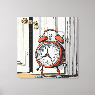 Sneaky Alarm Clock - Whimsical Doorway Canvas Print