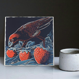 Sneaky Amsel's Strawberry Heist - Whimsical Tile
