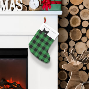 Sneaky Cat Buffalo Check Green Plaid Small Christmas Stocking