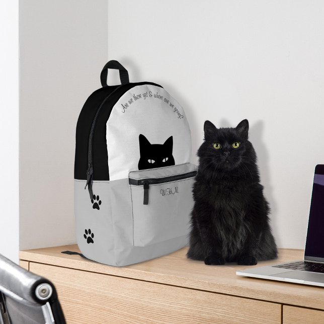 Sneaky Cat Grey Printed Backpack (Creator Uploaded)