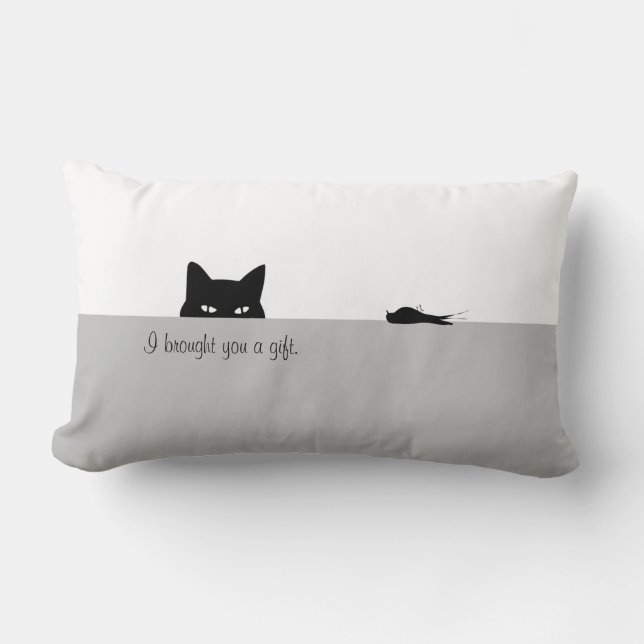 Sneaky Cat I Brought you a Gift Lumbar Cushion (Front)