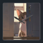 Sneaky cat  square wall clock<br><div class="desc">Add a cattish touch to your wall</div>