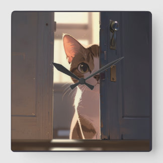 Sneaky cat square wall clock